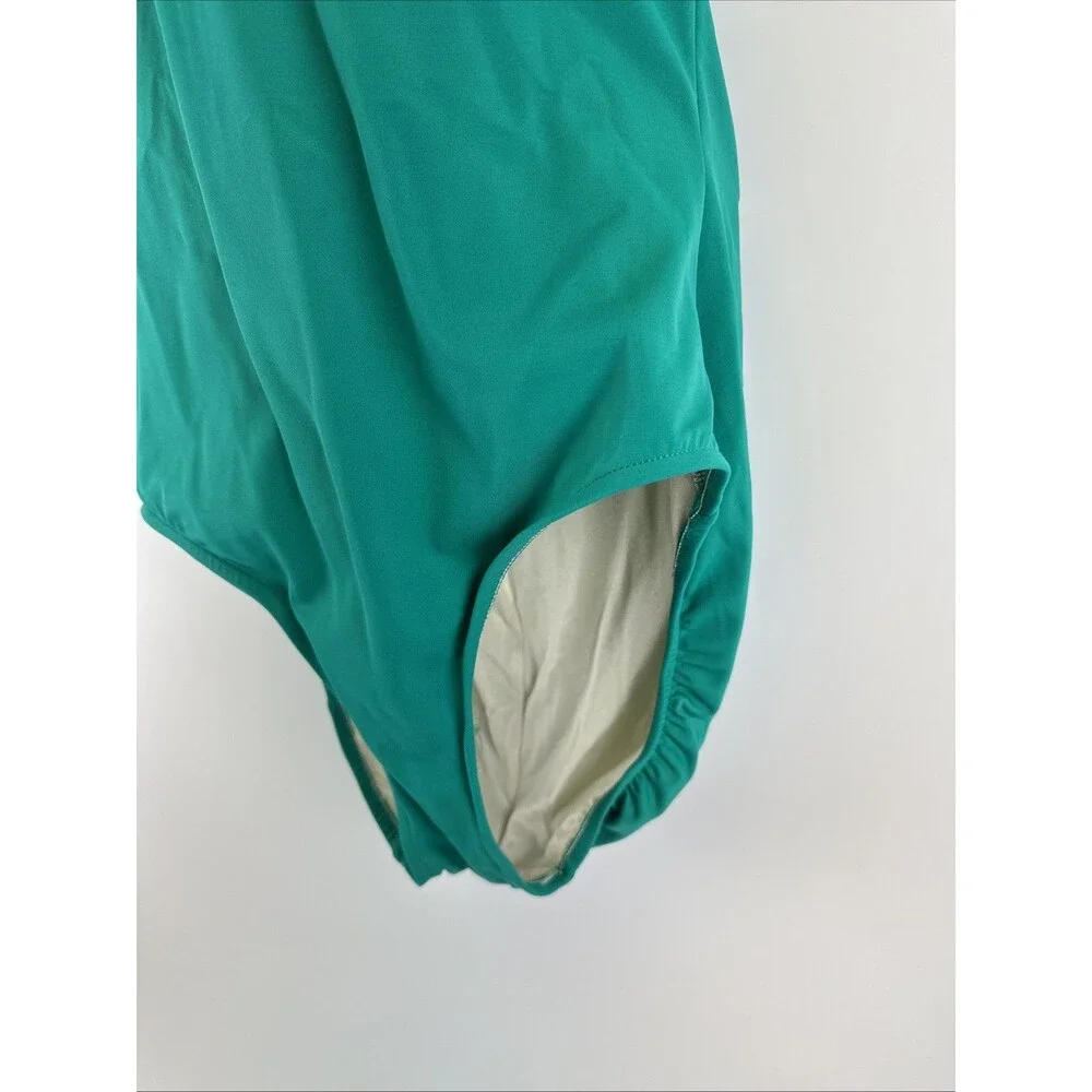 Lands End One Piece Swimsuit Green Halter Tie Neck Ring‎ V-Neck Beach Plus 18